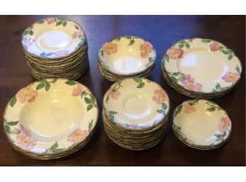 Lot Of Vintage Hand Decorated Franciscan Dessert Rose Plates, Bowls, & Saucers. Black Backstamps Of 1949 - 195