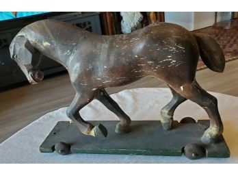 Antique Gesso & Hand Painted  - Hand Carved - A Childs Wood Horse Pull Toy - Circa 1880-1910