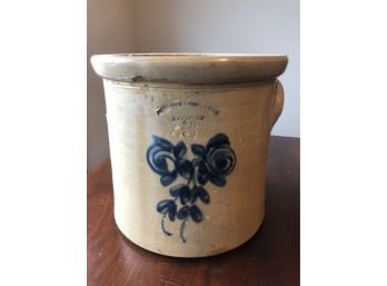 Ca 1871 Beautiful 2 - Blue Flowers Antique 3 Gallon SEYMOUR & BOSWORTH Hartford, Conn Stoneware Crock /Planter