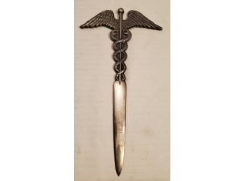 The Symbol Of Medicine (2 Snakes & Open Wings) Pewter Letter Opener