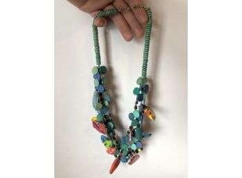 Wooden Tropical Fish Hand Painted Aqua Necklace