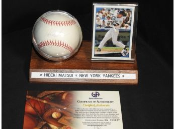 Signed NY Yankees Hideki Matsui Baseball In Case With Card & COA