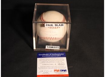 Signed NY Yankees Paul Blair Baseball In Case With COA