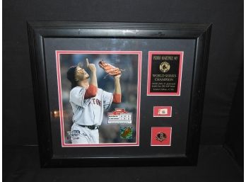 Framed Boston Redsox Pedro Martinez World Series Game Used Ball Relic & Pin & Photo With COA