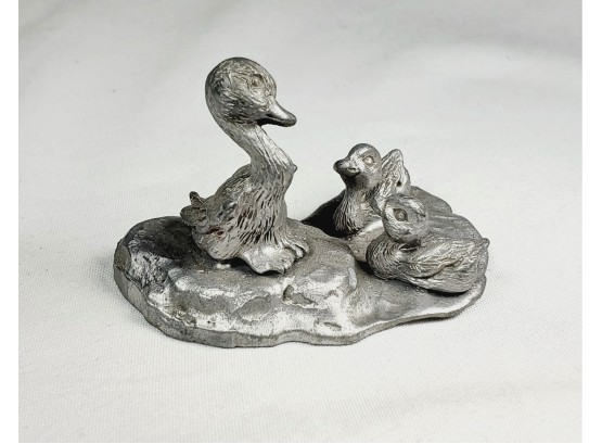 Small Pewter Duck And Ducklings Figurine