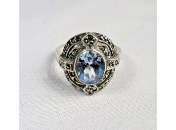 Ornate Sterling Silver Ring With Light Blue Stone