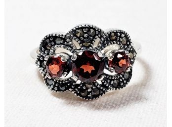 New Sterling Silver Red Stone Ring