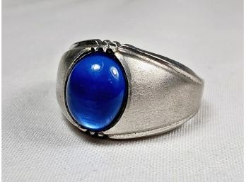 Large Sterling Silver Blue  Stone Ring