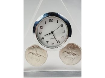 Clock Desk Weight With Encapsulated 1999 First State Quarters