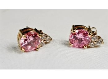 Gold Over Sterling Silver  Pink Stone Earrings