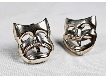 Antique 'the Comedy And Tragedy Masks' Sterling Silver Earrings