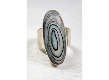 Large Colorful Iridescent Stone Sterling Silver Ring