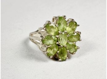 Sterling Silver Green (Peridot) Stone Flower Ring
