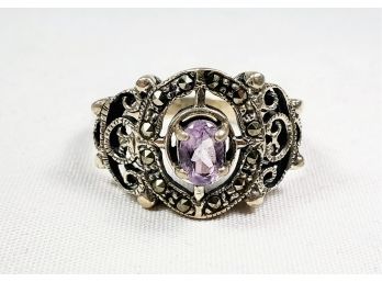 Beautiful Purple Stone Sterling Silver Vintage Style Ring