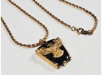 Franklin Mint Sterling Silver And 10K Gold Eagle Pendent Black Onyx Necklace