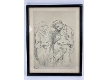 Vintage Print After Kathe Kollwitz Charcoal Of Couple With Baby