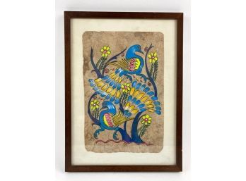Colorful Bird Painting On Parchment Paper