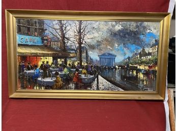 Large Painting Framed Cafe Scene