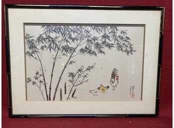 Original Ink Water Color Asian Artwork Framed & Signed