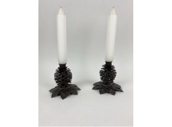Crate & Barrel Pine Cone Candlesticks