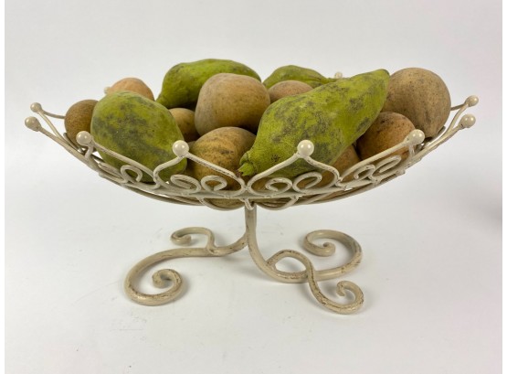 Scrolled Metal Basket With Faux Fruit