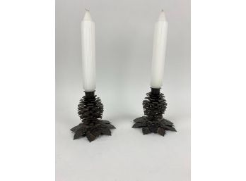 Crate & Barrel Pine Cone Candlesticks