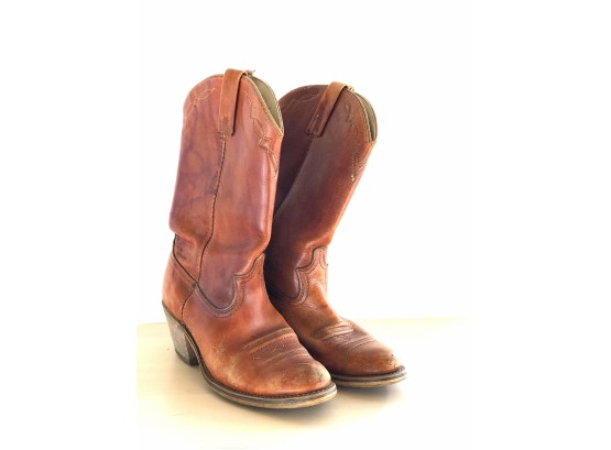 Vintage Brown Leather Cowboy Boots - Womens Size 8 D