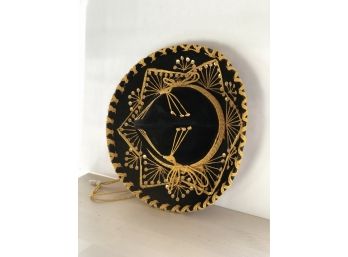 Vintage Velvet Sombrero- Great Condition - Black Velvet With Gold Trim