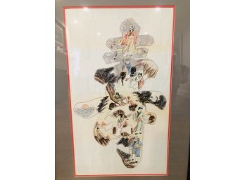 Fine Art Print - Painted Silk Japanese Print With Bamboo Style Frame