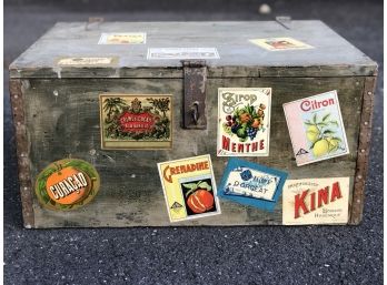 Vintage Wooden Chest With French Liquor Stickers