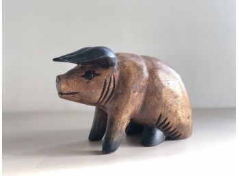 Hand Carved Pig - Super Detailed Smooth Fluid Piece Of Wood-  Mid Century Art