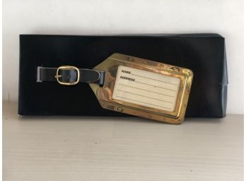Solid Brass Luggage Tag With Genuine Leather Strap