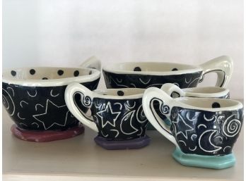 2 Large Coffee Mugs And Three Expresso Glasses- Sun Moon Star Design