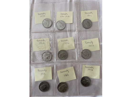 JFK Half Dollar Coins - Set Of 9 Coins Ranging In Date From 1969-1976