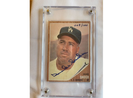 Autographed Duke Snider L.A. Dodgers Baseball Playing Card In Sealed Case.