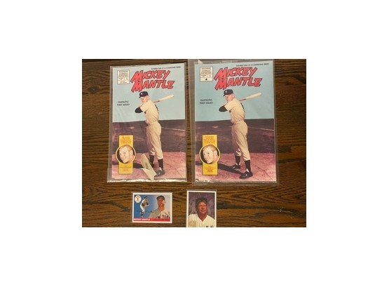 Set Of 2 Mickey Mantle Comic Books And Two Topps Mantle Baseball Cards