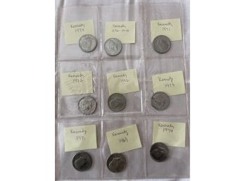 JFK Half Dollar Coins - Set Of 9 Coins Ranging In Date From 1969-1976