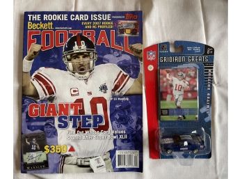 Giants MVP Eli Manning - Gridion Greats Toy Car And 2008 Topps Magazine Featuring Eli Manning