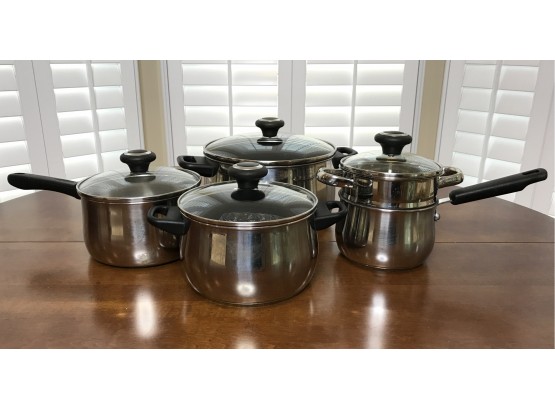 Set Of Four Cooks Essentials Pots And Pans