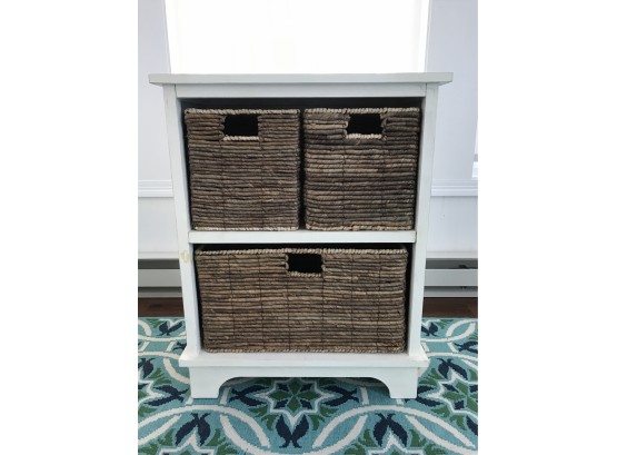 Small Storage Cabinet With Three Wicker Baskets