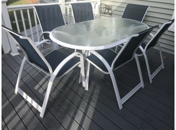 Aluminum  & Glass Top Outdoor Table & Six Chairs