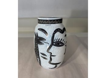 Well-loved Kosta Boda Quality Vase With Black Modern Sketch On White Background.