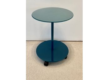 Round Metal Turquoise Spool Table On Wheels
