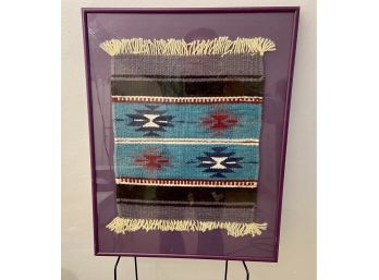 Framed Zapotek Indian 100 Percent Wool Yarn Weaving Created In Oaxaca, Mexico