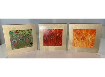 Three Original Digital Monet Iris Prints On Canvas With Wood Box Frame