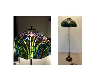 Brass And Stained Glass Tiffany Style Floor Lamp