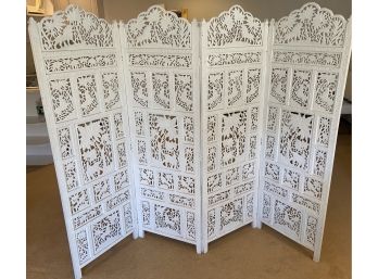 Four Panel Carved Wood Chinese Screen