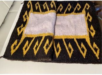 Navajo 100 Percent Wool Blanket From The 1950s In A Dynamic Gold, Black And White