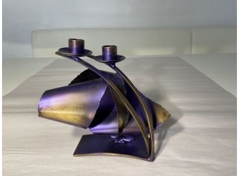 Unusual, Artistic, Purple, Metallic, Modern Sculptural Candle Holder.
