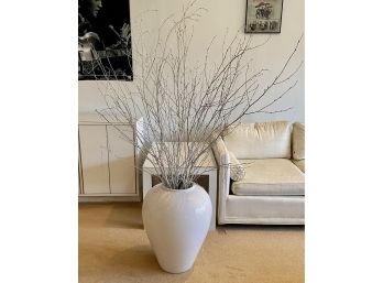 Unusually Large, Sturdy, White Vase With Twigs